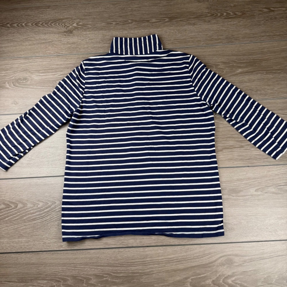 Renwick Womens Polo Shirt Striped Pima Cotton Spandex Navy White L - Picture 5 of 9